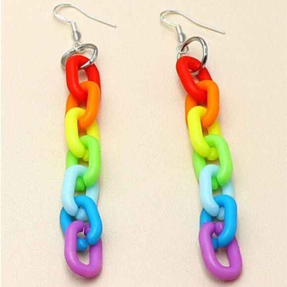Rainbow LGBTQIA+ Link Dangle Earrings - Picture 1 of 5